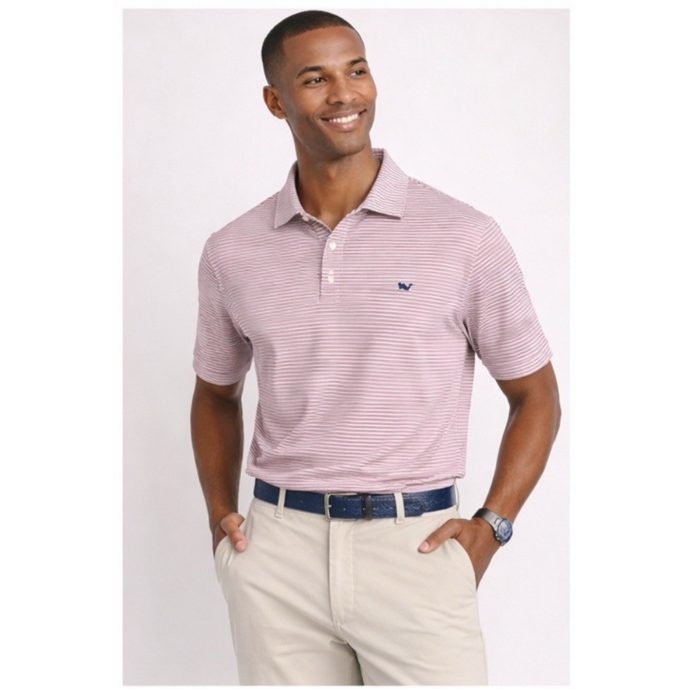 Vineyard Vines XL Polo Shirt Mens Pink‎ White Striped 100% Pima Cotton Classic